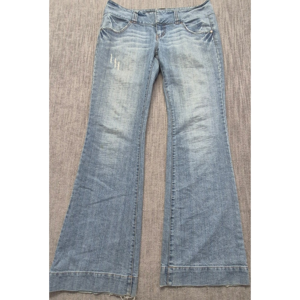 Hint Jeans Women's flare Bell Bottom Low rise light wash denim blue jeans 11 Y2K
